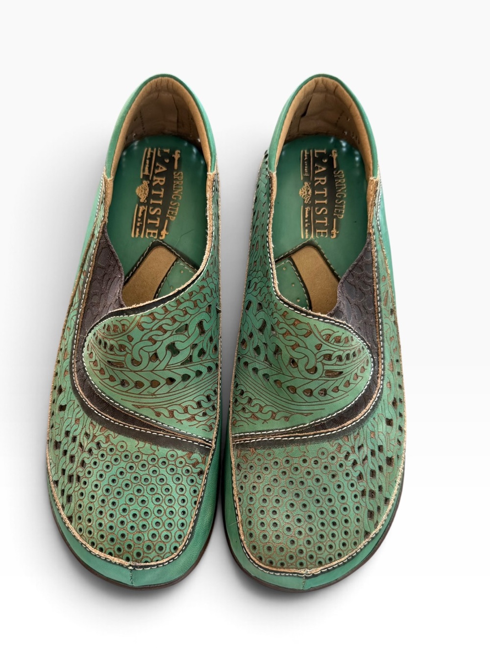 L’Artiste Spring Step Anchorbank Sky Clogs Slip On Hand Painted EU38 US7.5 EC